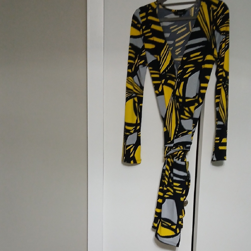 Express Yellow and Black Wrap Dress